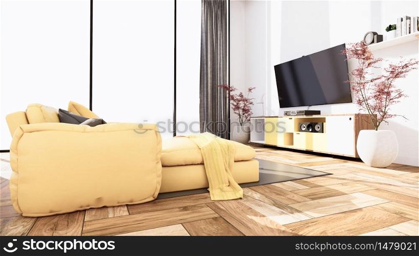 Interior scene mock up with yellow sofa and decoration on room minimalism. 3D rendering