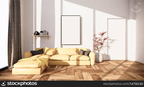 Interior scene mock up with yellow sofa and decoration on room minimalism. 3D rendering