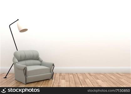 Interior sofa and lamp on empty white wall background,3D rendering