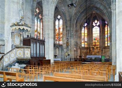 Interior view church Saint Etienne in Bar le Duc . Interior view church Saint Etienne in Bar le Duc in the department of Meuse in France