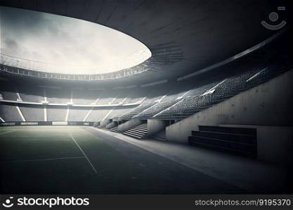Interior view of an illuminated soccer stadium for a game. Neural network AI generated art. Interior view of an illuminated soccer stadium for a game. Neural network generated art