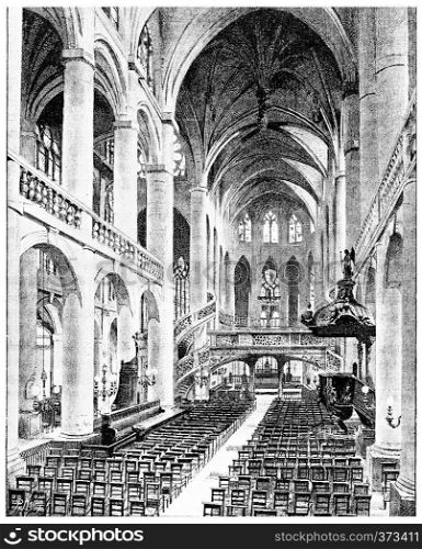 Interior view of Saint-Etienne du Mont, vintage engraved illustration. Paris - Auguste VITU ? 1890.