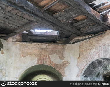 interior view of the building after the fire. burned building from the inside