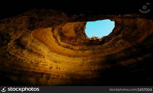 Interior view of the famous cave Algar de Benagil, in Algarve, Portugal