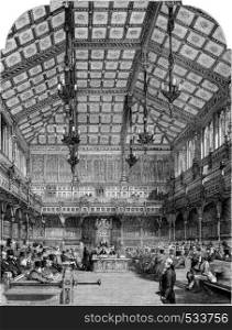 Interior view of the House of Commons, vintage engraved illustration. Magasin Pittoresque 1853.
