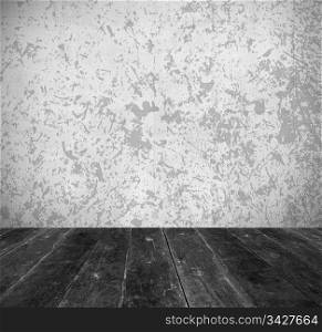 Interior, vintage background of stone wall and wooden floor