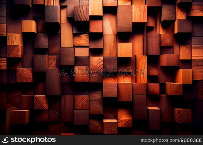  interior wall decorated with wood.   wooden background wall from cubes. Generative AI
