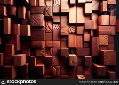  interior wall decorated with wood.   wooden background wall from cubes. Generative AI
