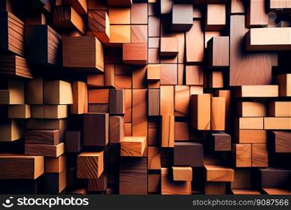  interior wall decorated with wood.   wooden background wall from cubes. Generative AI 