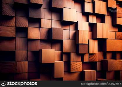  interior wall decorated with wood.   wooden background wall from cubes. Generative AI 