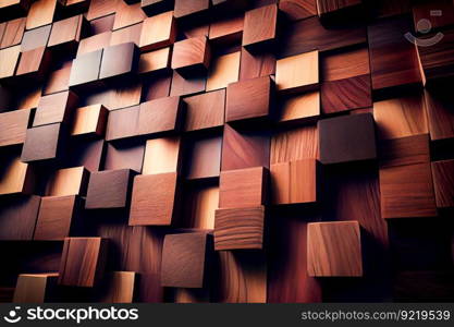  interior wall decorated with wood.   wooden background wall from cubes. Generative AI
