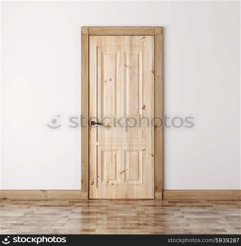 Interior with classic natural pine wood door