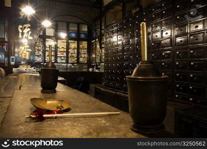 Interiors of a pharmacy, Tunxi District, Huangshan, Anhui Province, China
