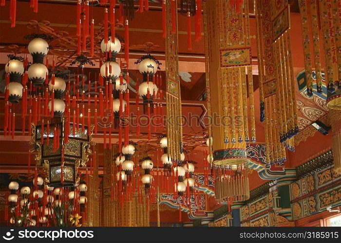 Interiors of a temple, Po Lin Monastery, Ngong Ping, Lantau, Hong Kong, China