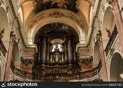 Interiors of Church of St. James the Greater in Old Town in Prague