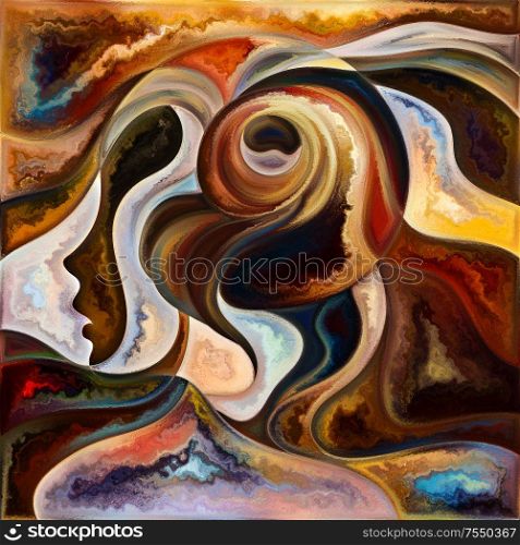 Internal Flow. Colors In Us series. Backdrop of human silhouettes, art textures and colors interplay to complement designs on the subject of life, drama, poetry and perception