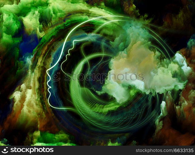 Internal Recurrence series. Background design of human profile and fractal forms on the subject of inner reality, mental health, imagination, thinking and dreaming