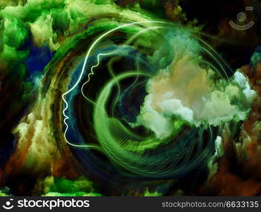 Internal Recurrence series. Background design of human profile and fractal forms on the subject of inner reality, mental health, imagination, thinking and dreaming