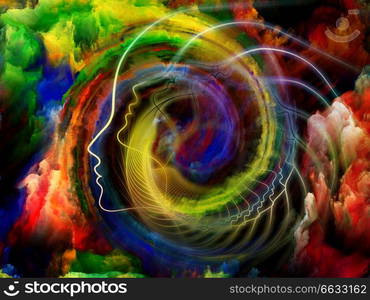 Internal Recurrence series. Interplay of human profile and fractal colors on the subject of inner reality, mental health, imagination, thinking and dreaming