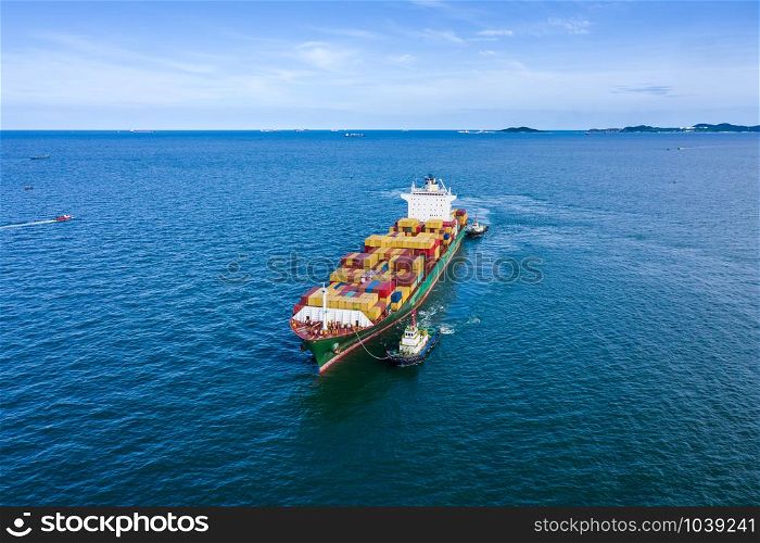 international container cargo logistic shipping business service by the sea fright aerial view
