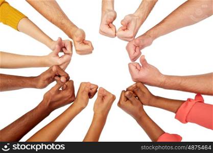 international, diversity, race, ethnicity and people concept - hands showing thumbs up over white background