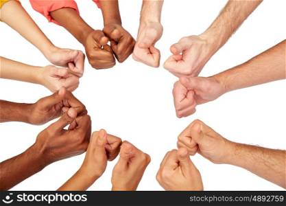 international, diversity, race, ethnicity and people concept - hands showing thumbs up over white background