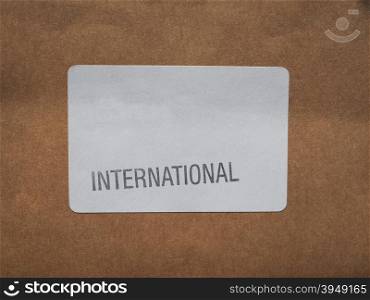 International label on packet. International label on a small packet or parcel