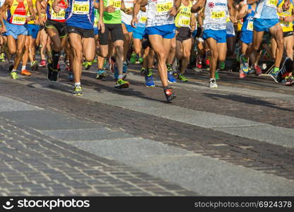 International Marathon Running Race, People Feet on City Road