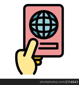 International passport icon. Outline international passport vector icon color flat isolated. International passport icon color outline vector