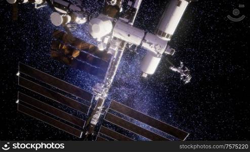 International Space Station in outer space. Elements of this image furnished by NASA.. International Space Station in outer space