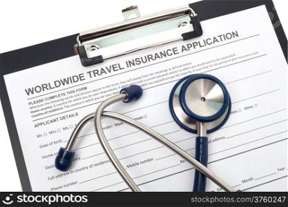 International travel medical insurance application with stethoscope