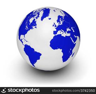 International world business travel and global economy concept with a earth map on globe on white background.