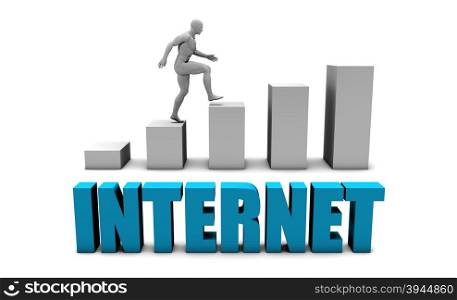 Internet 3D Concept in Blue with Bar Chart Graph. Internet