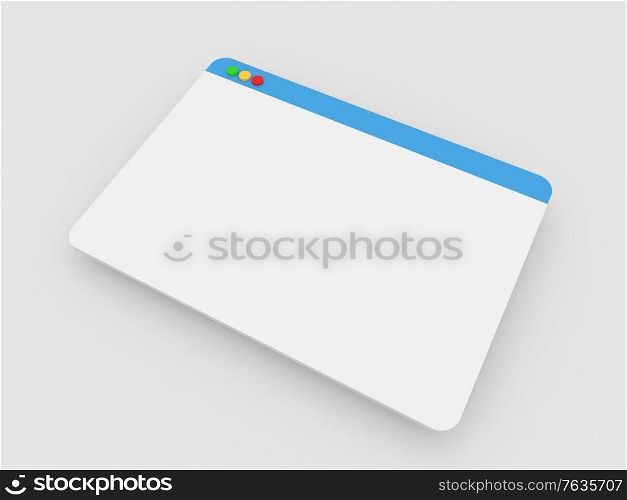 Internet browser web page on a white background. 3d render illustration.. Internet browser web page on a white background.