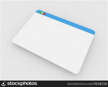 Internet browser web page on a white background. 3d render illustration.. Internet browser web page on a white background.