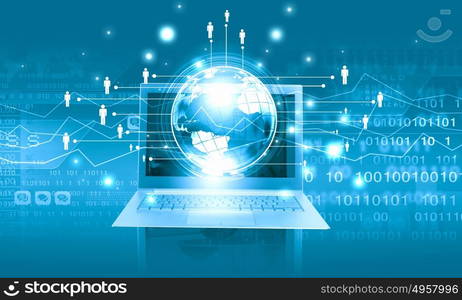 Internet connection. Internet concept with laptop and digital planet