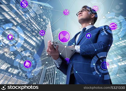 Internet of things concept with businessman