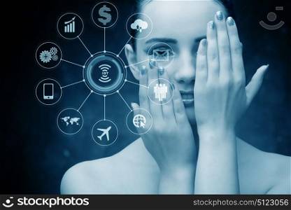Internet of things concept with businesswoman