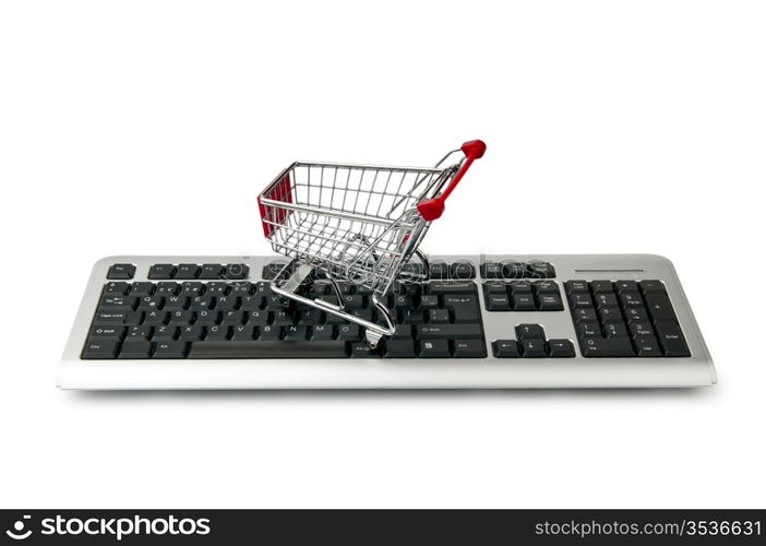 Internet online shopping concept with computer and cart