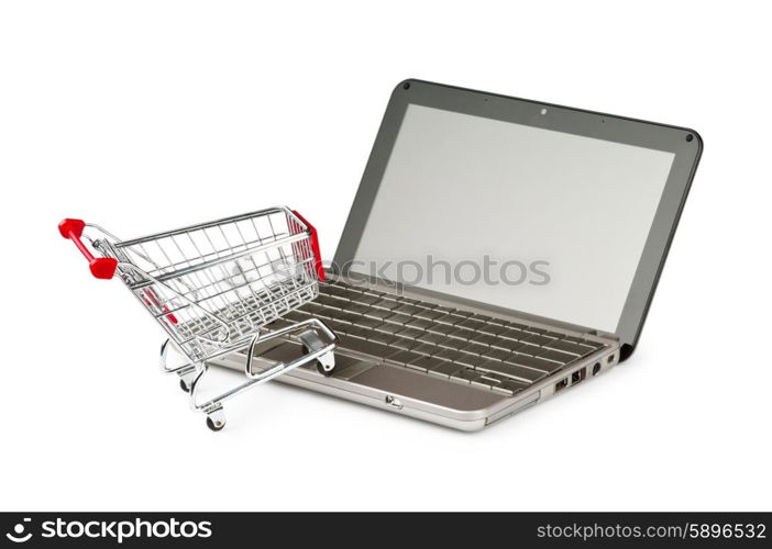 Internet online shopping concept with computer and cart