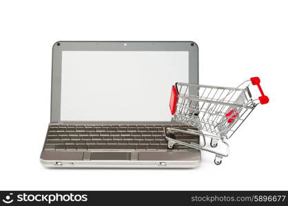 Internet online shopping concept with computer and cart