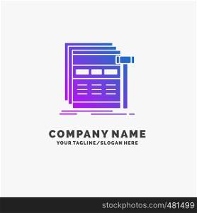 Internet, page, web, webpage, wireframe Purple Business Logo Template. Place for Tagline.. Vector EPS10 Abstract Template background