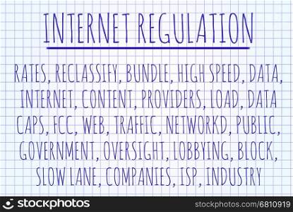 Internet regulation word cloud written on a piece of paper