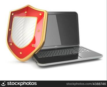 Internet security concept. Laptop and shield. 3d