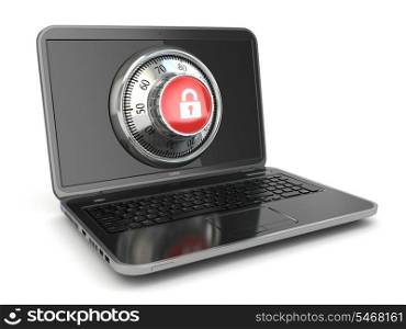 Internet Security. Laptop and safe lock. 3d
