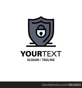 Internet, Shield, Lock, Security Business Logo Template. Flat Color