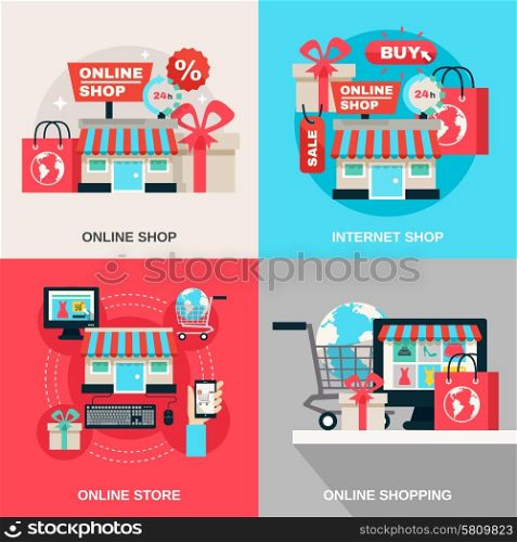 Internet Shopping Decorative Icon Set . Online store and internet or web shopping flat color decorative icon set isolated vector illustration