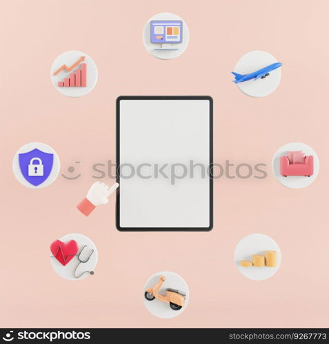 Internet surfing tablet in 3d style pink background