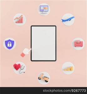 Internet surfing tablet in 3d style pink background