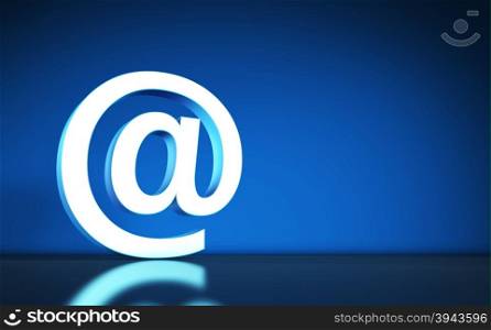 Internet, web connection and e-mail concept with at symbol and icon on blue background.